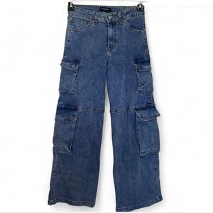 Fire & Rain Blue Cargo Jeans Women’s Size 7 Wide Leg Utility Denim